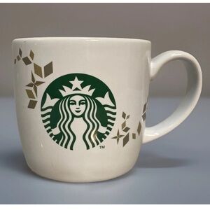 2013 Holiday Collection Starbucks Coffee Mug 14oz White-Green-Gold Handle